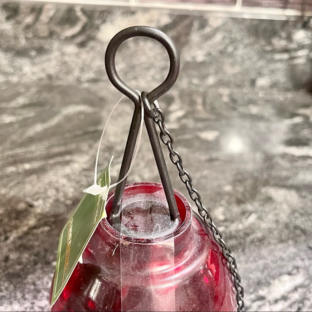 🌸3/$25 🆕 Wrought Iron and Glass Red Hanging Tea-light Holder Small Lantern - Picture 5 of 11